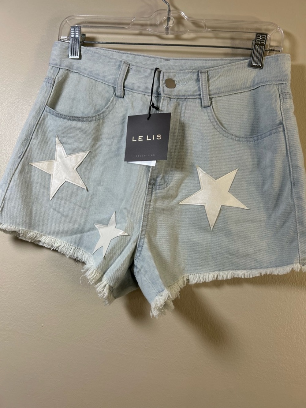 Le Lis Pale Blue Denim Shorts with White Star Accents
